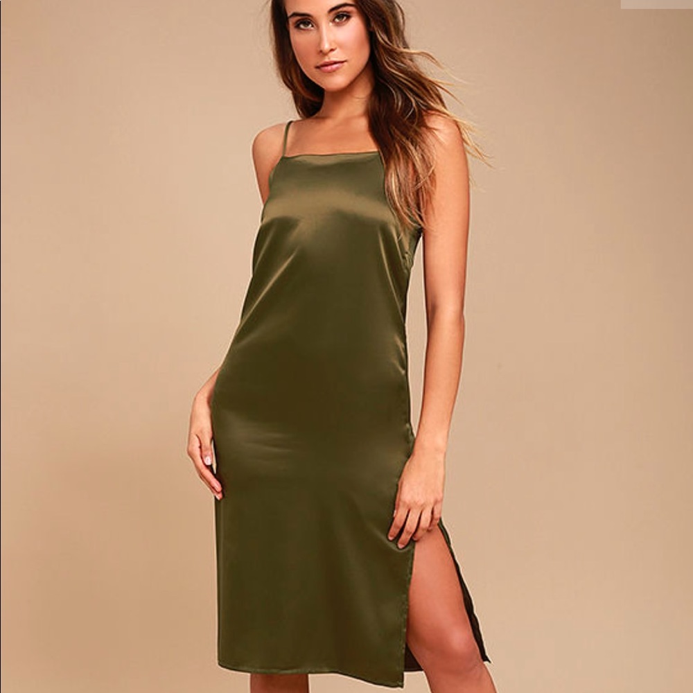 Keeps Gettin Better Olive Green Midi Dress Lulus
